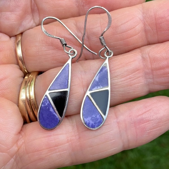 Sterling inlay earrings - Picture 2 of 6